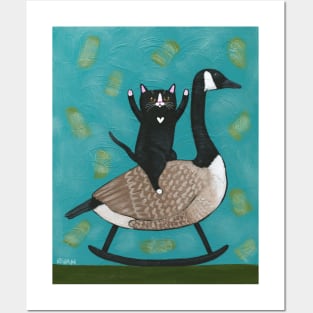 Cat on a Rocking Canadian Goose Posters and Art